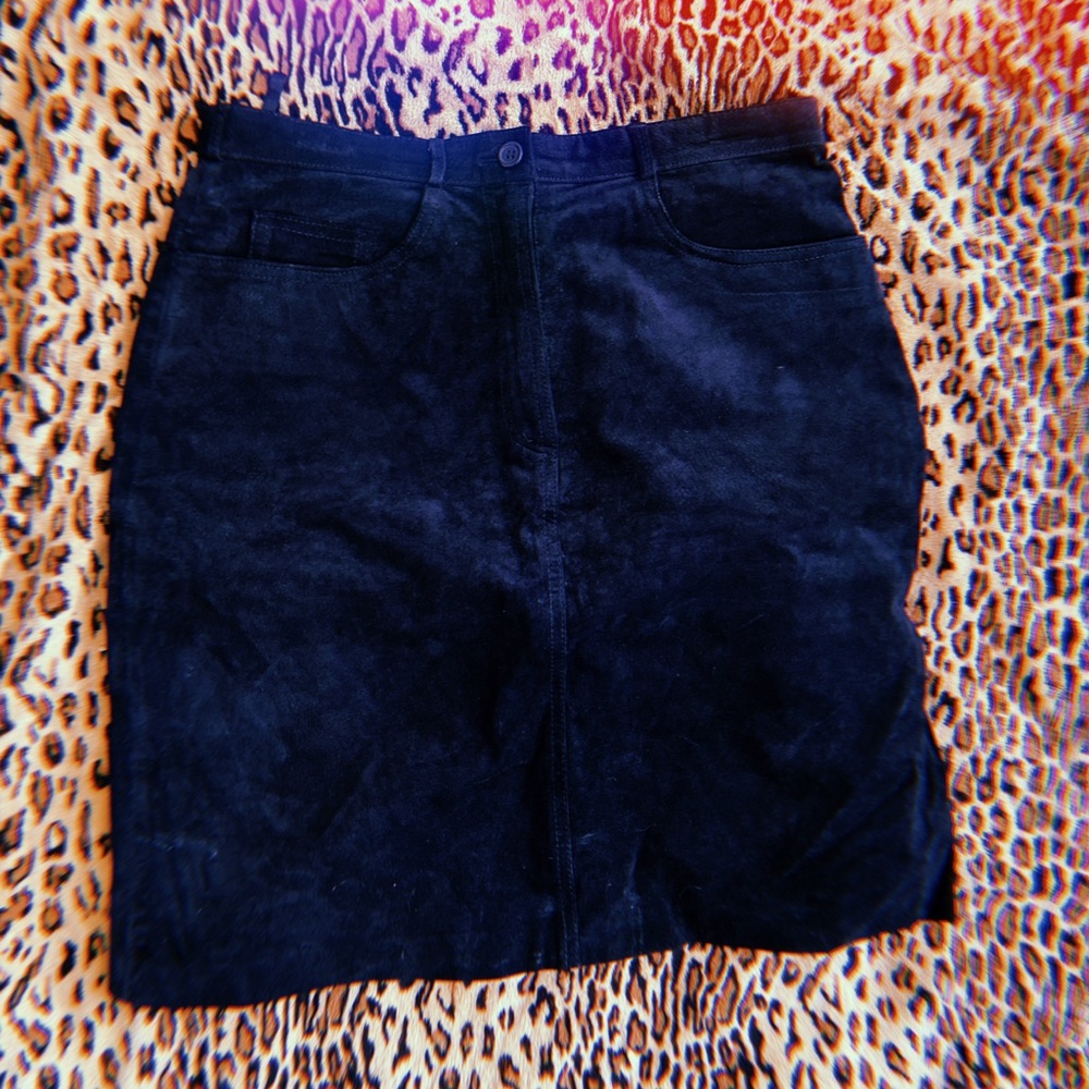 vintage black genuine suede skirt